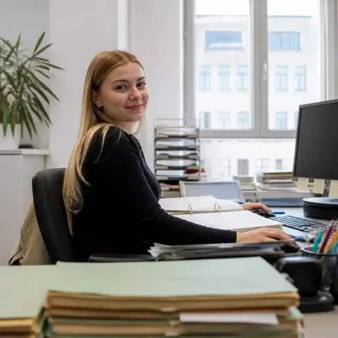 Steuerfachangestellte an ihrem Arbeitsplatz